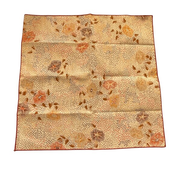 4 VTG Dinner Napkins MCM 2 Prints Dot Floral Brown Rust Tan 16" - Picture 5 of 6